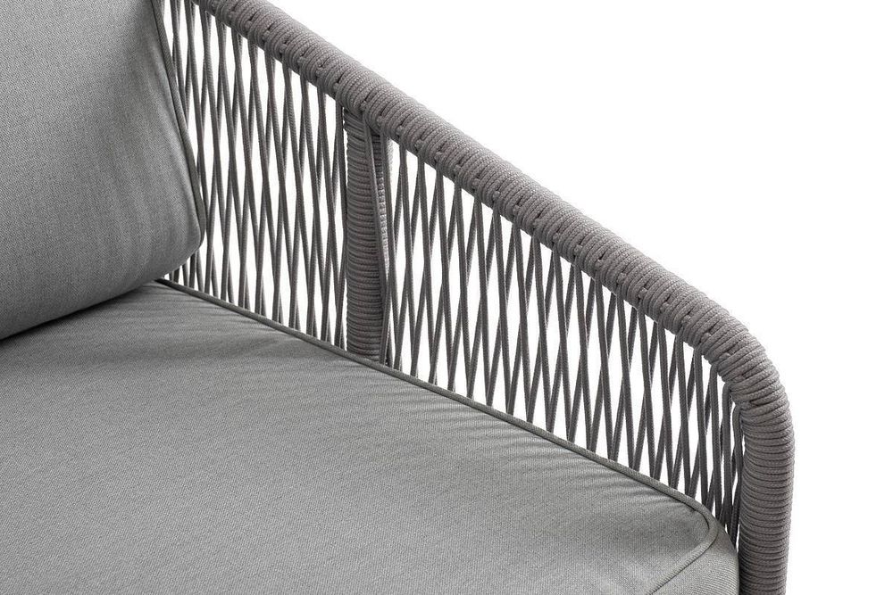 "Канны" левый модуль плетеный из роупа, каркас алюминий белый шагрень, роуп светло-серый круглый, ткань светло-серая