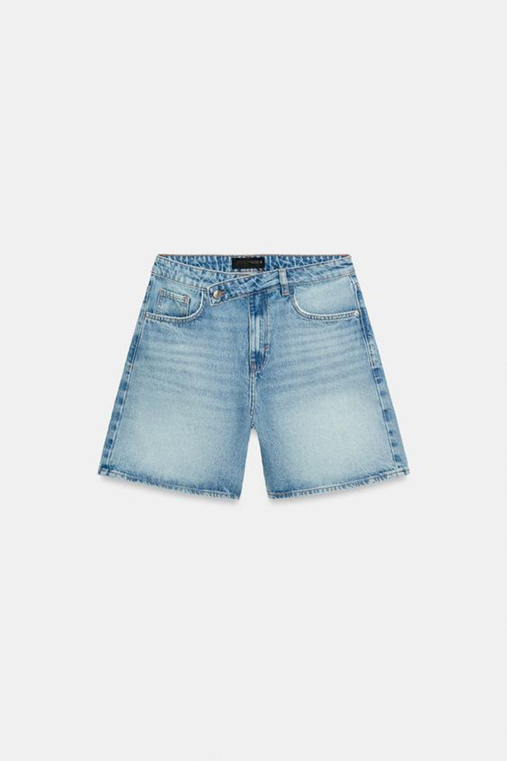 ZARA ДЖИНСОВЫЕ ШОРТЫ Z1975 С ПЕРЕКРЕСТНЫМ ПОЯСОМ, ВЫЦВЕТШИЙ СИНИЙ