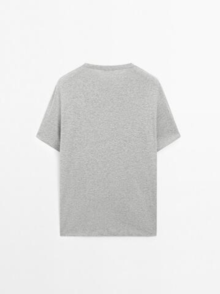 Massimo Dutti Футболка из смесового хлопка, серый меланж