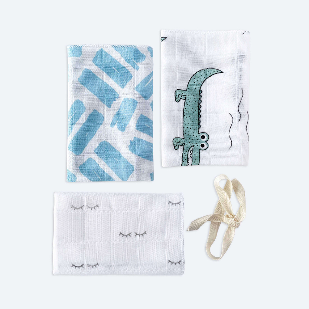 Сет из 3х муслиновых салфеток Mjölk Крокодилы/Краски/Глазки