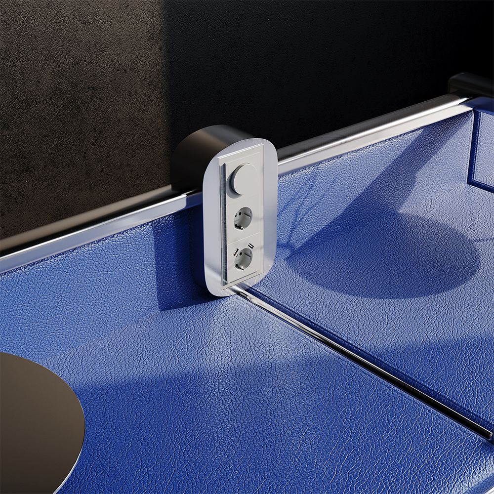 Розетка встраиваемая VOLTUM S70 с заземлением и защитными шторками, 16А, с USB, A+A, (сталь)