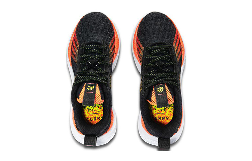 Big boy Under Armour CURRY 10 Curry 10 shock absorption non-slip low-cut actual combat basketball shoes black orange