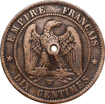 10 сантимов 1856 Франция (Уценка, отверстие)