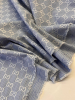 Хлопок с шелком Gucci голубой в полоску с дизайнерским лого