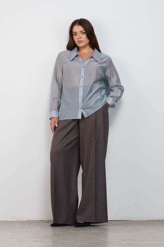 Брюки прямые широкие с защипами, серый стальной