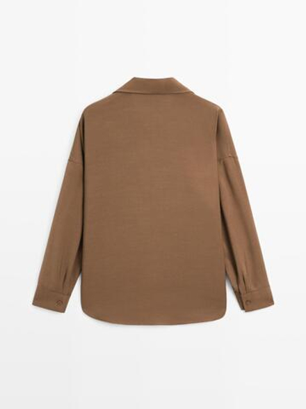 Massimo Dutti Рубашка свободного кроя со скрытыми пуговицами, коричневый