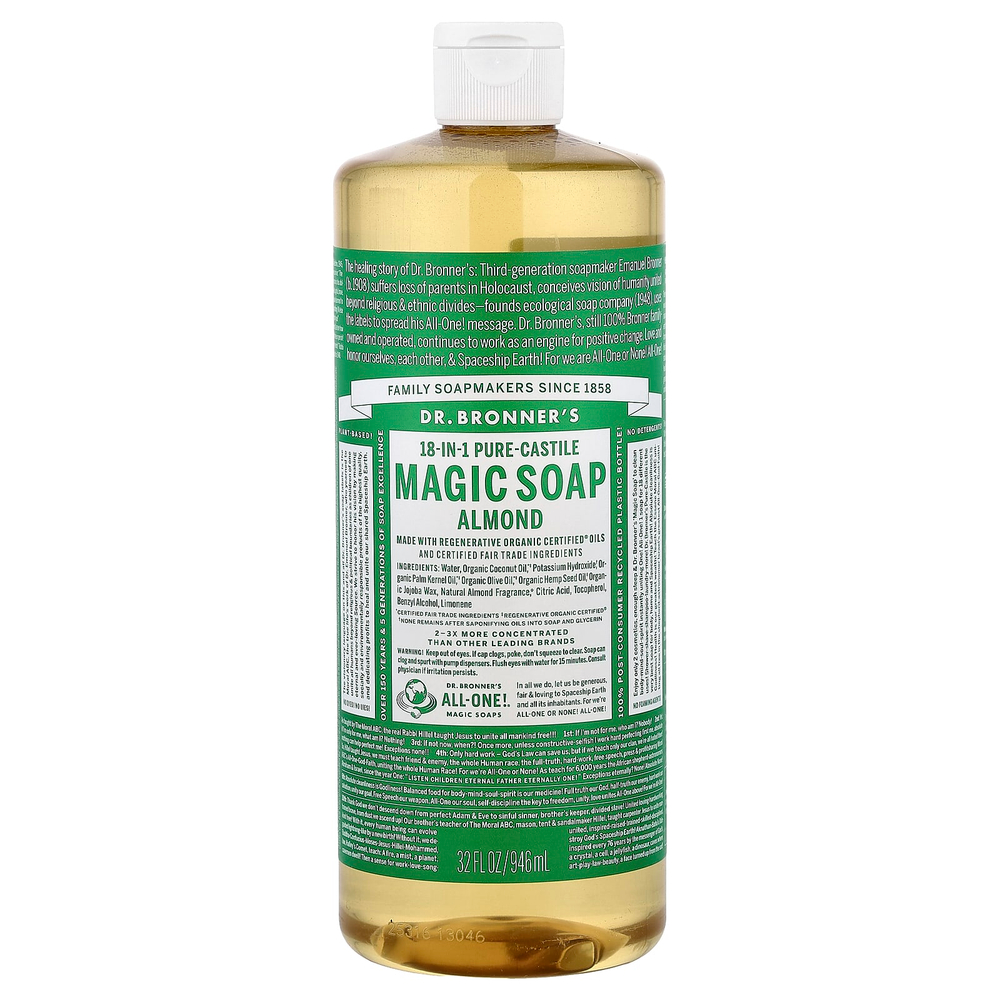 Dr. Bronner's, Pure-Castile Magic Soap, 18 в 1, с ароматом миндаля, 946 мл (32 жидк. унции)