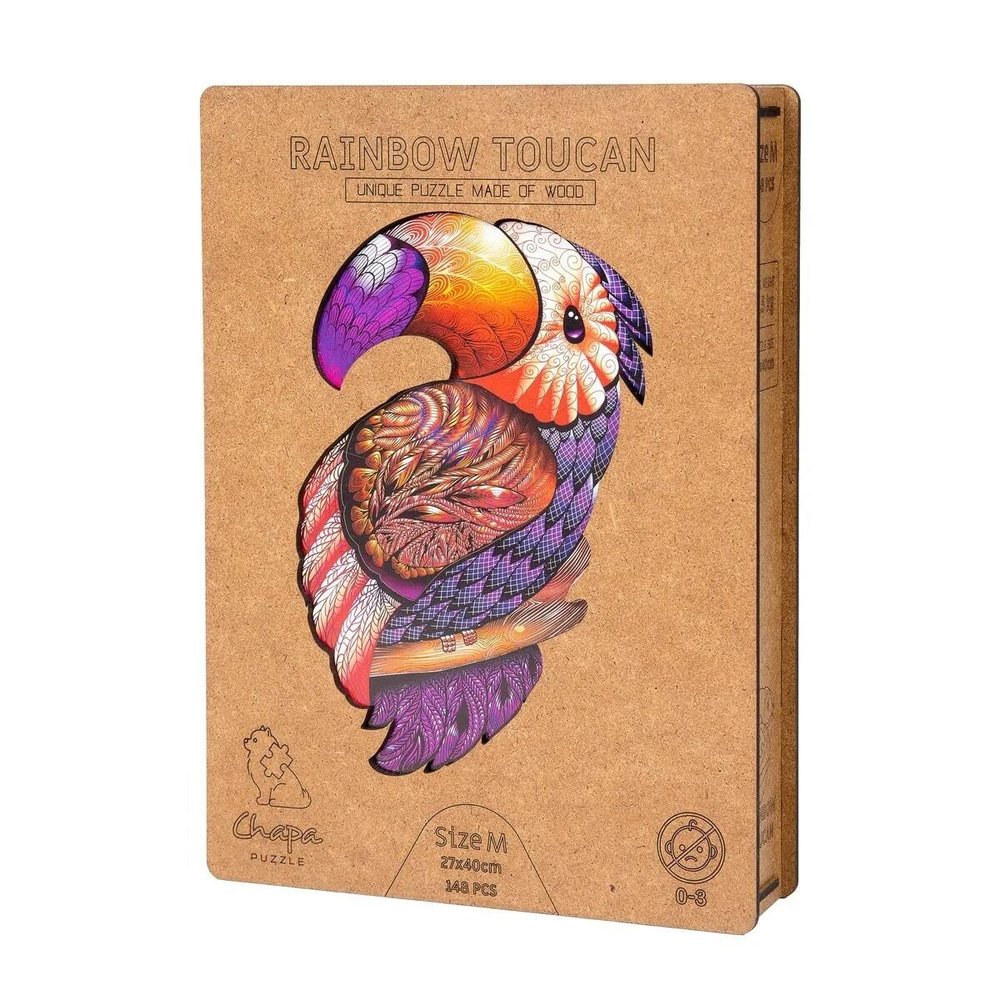 Радужный тукан Chapa - Деревянные пазлы разной формы, уникальные картины которые вы собираете сами