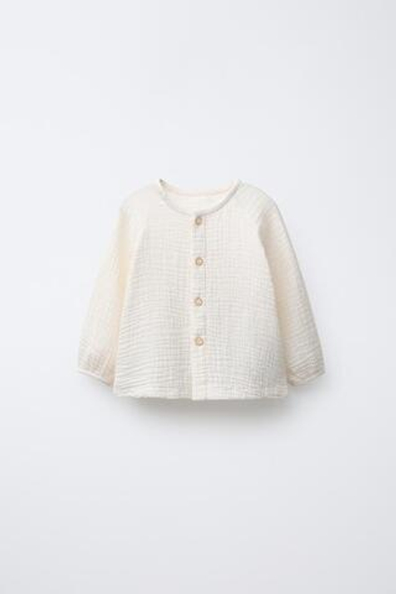 ZARA РУБАШКА ИЗ ТКАНИ БАМБУЛА, ЭКРЮ