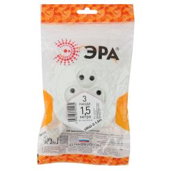 Удлинитель электрический ЭРА UR-3-1,5m рулетка без заземления 3 розетки 1,5м ШВВП 2x0,75мм2 6А | Бытовые удлинители