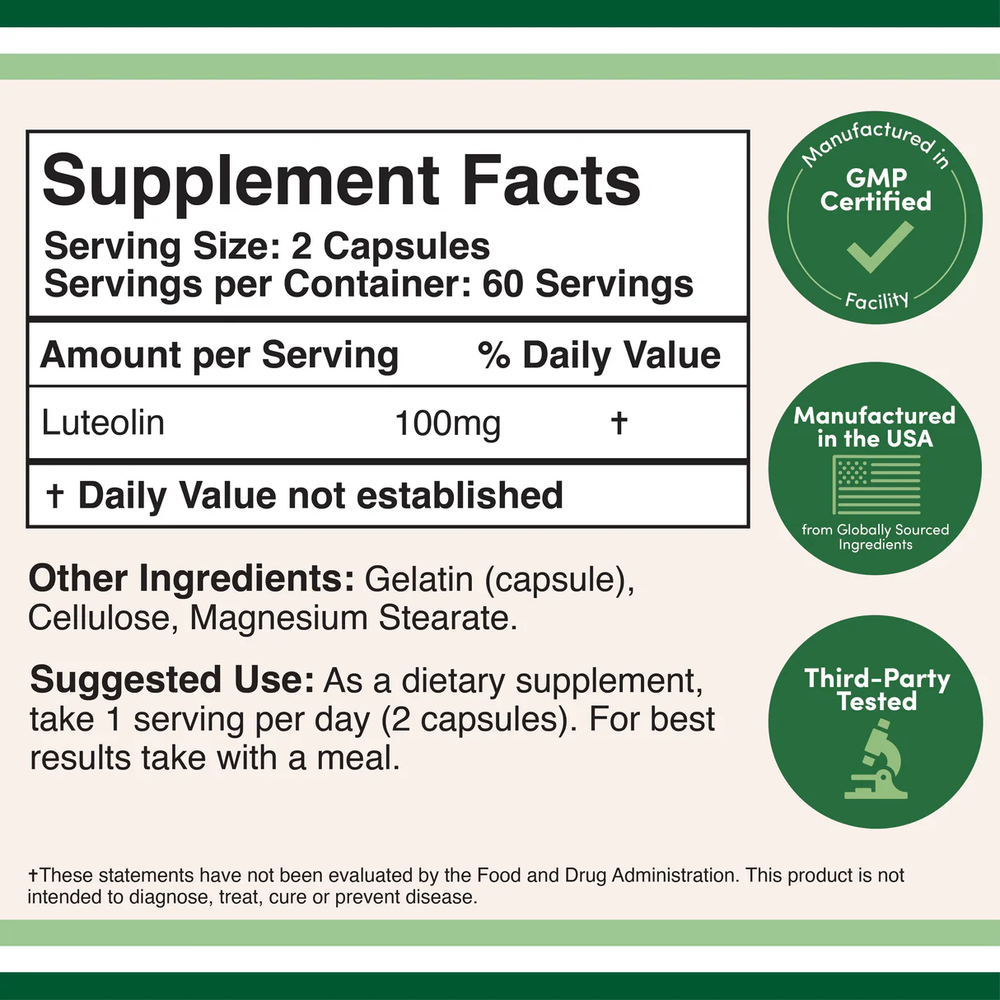 Double Wood Supplements - Luteolin - 120 x 50 mg capsules