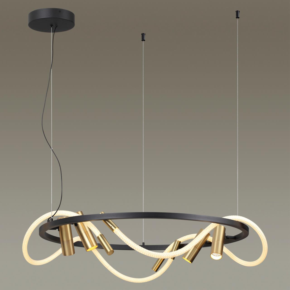 4397/55L HIGHTECH ODL23 261 черный/античная бронза/черный/металл/канат Подвесной св-к с раздельн. вкл. IP20 LED 50W 2020Лм 3000K CORDA