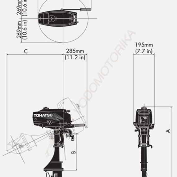 Лодочный мотор Tohatsu M2.5A2 S 2.5 л.с. двухтактный
