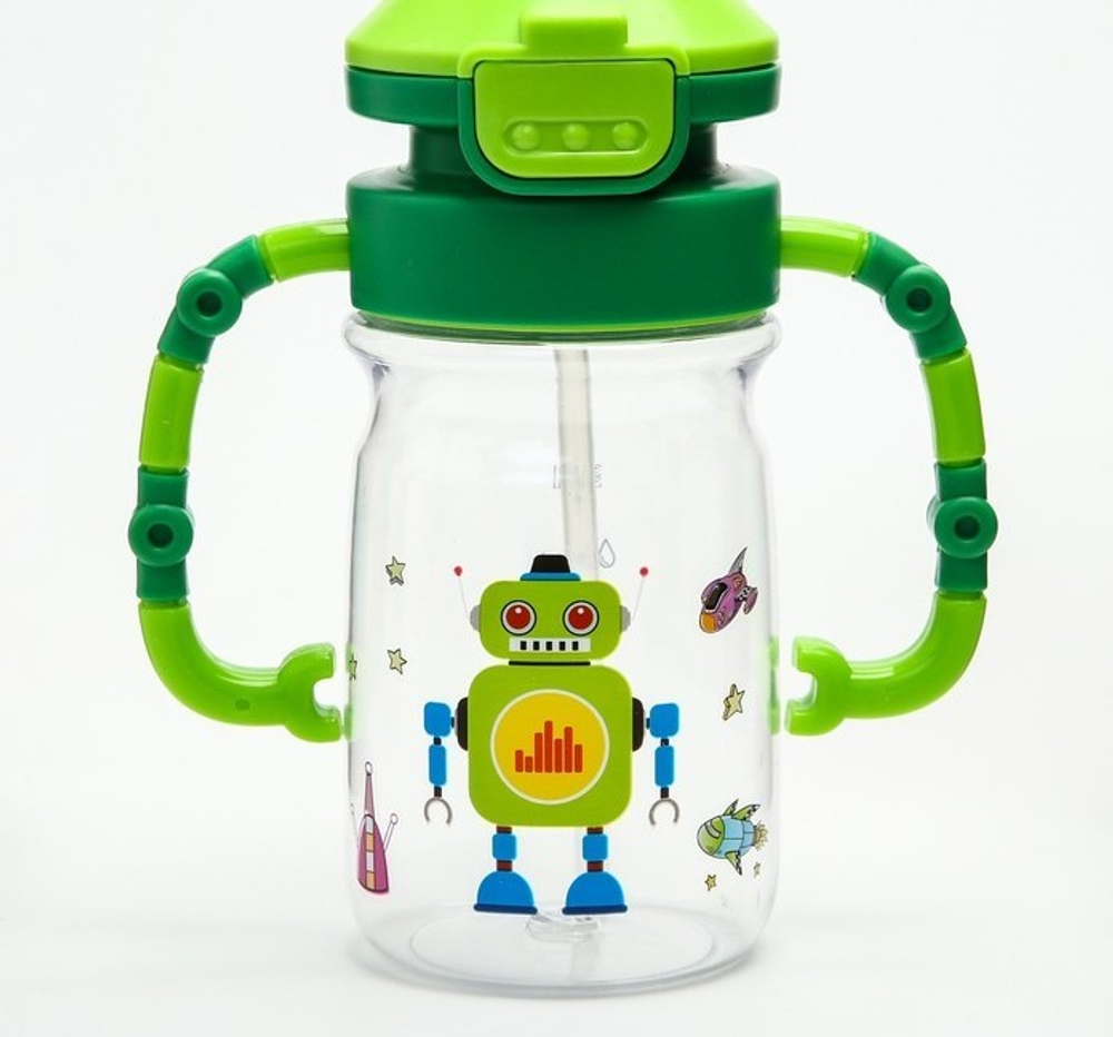 4350286 Поильник с трубочкой, 350 мл., «Робот», цвет МИКС