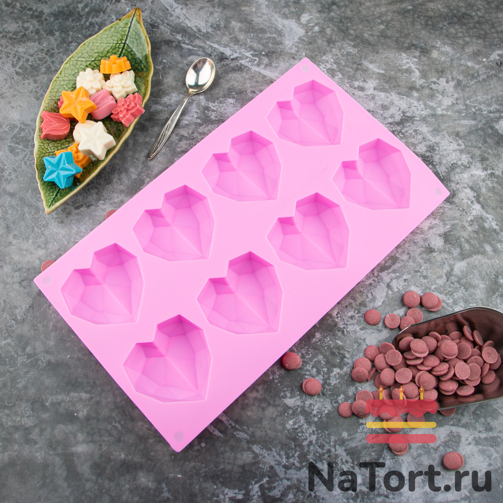 Силиконовая форма «Сердечки с гранями 8 в 1»