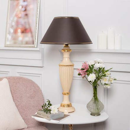 Настольная лампа Ваза Ребристая Айвори с абажуром №38 Мокко