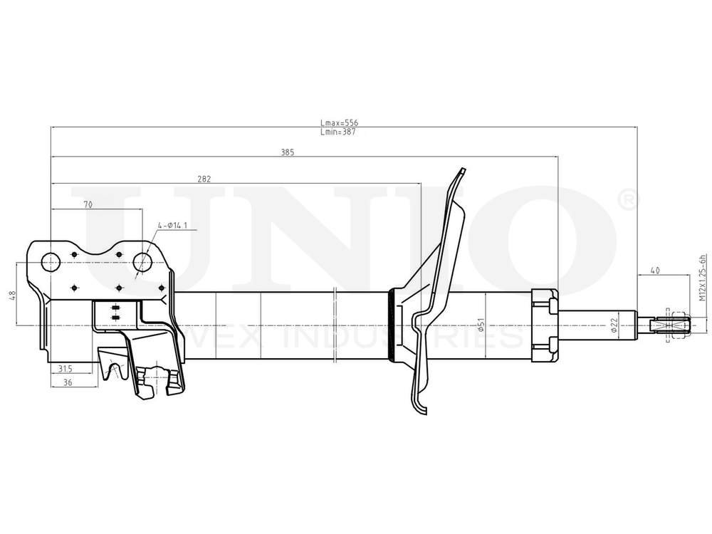 Амортизатор газовый передней подвески правый UNIO SAB-10127