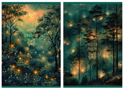 Тетрадь А4 48л. клетка, "Волшебный Лес" скрепка, УФ-лак (ПОЛИНОМ)