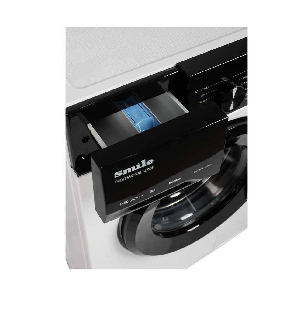 Стиральная машина SMILE SWMSK8W1400 белый/черный (Загрузка белья 8кг, пар, инвертор)