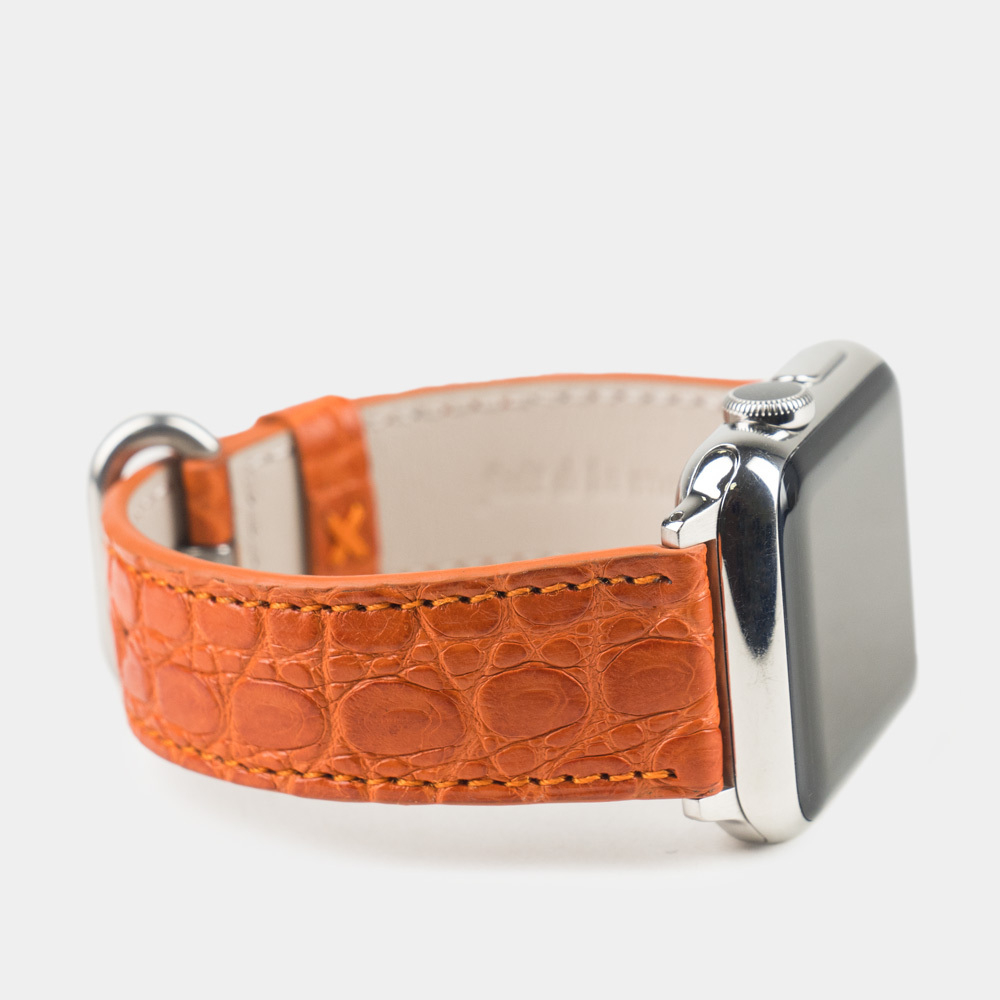 Ремешок для Apple Watch 40/41/42 mm из кожи аллигатора, оранжевого цвета