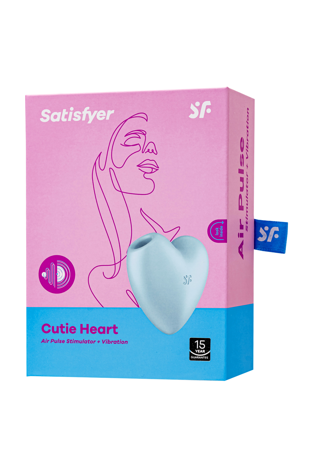 Вакуум-волновой стимулятор клитора с вибрацией Satisfyer Cutie Heart, силикон, голубой, 7,7 см
