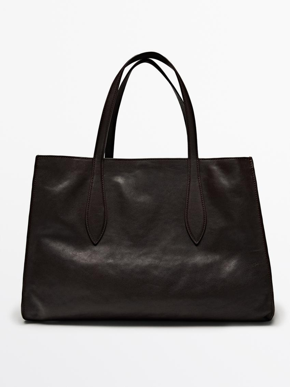 Massimo Dutti Большая сумка-шопер из кожи наппа, коричневый