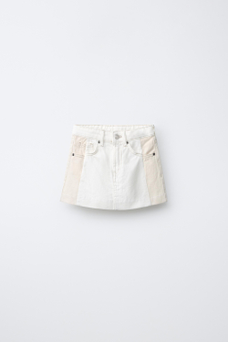 ZARA ЮБКА КОЛОР-БЛОК, БЕЛЫЙ