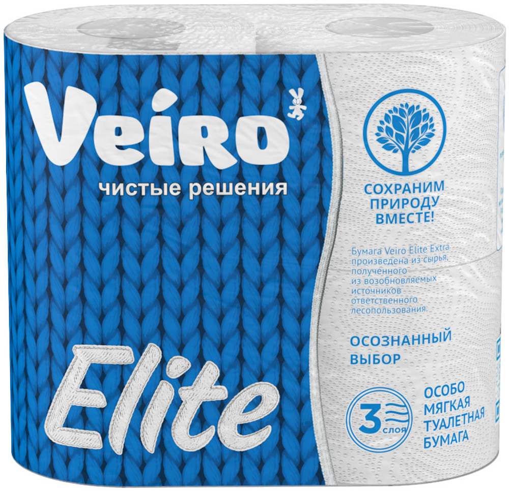 Veiro Elite 4шт. туалетная бумага 3-х слойн. белая с тиснением