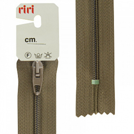 Молния пластиковая брючная неразъемная (Riri, Ткань/пластик, Темный хаки тесьма 176732, 18)