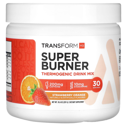TransformHQ, Super Burner, термогенная смесь для приготовления напитков, со вкусом клубники и апельсина, 297 г (10,6 унции)