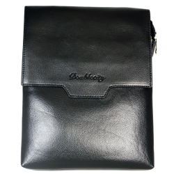 Мужская небольшая наплечная чёрная сумка-планшет 27х22 см из натуральной и искусственной кожи DoubleCity 9886-4