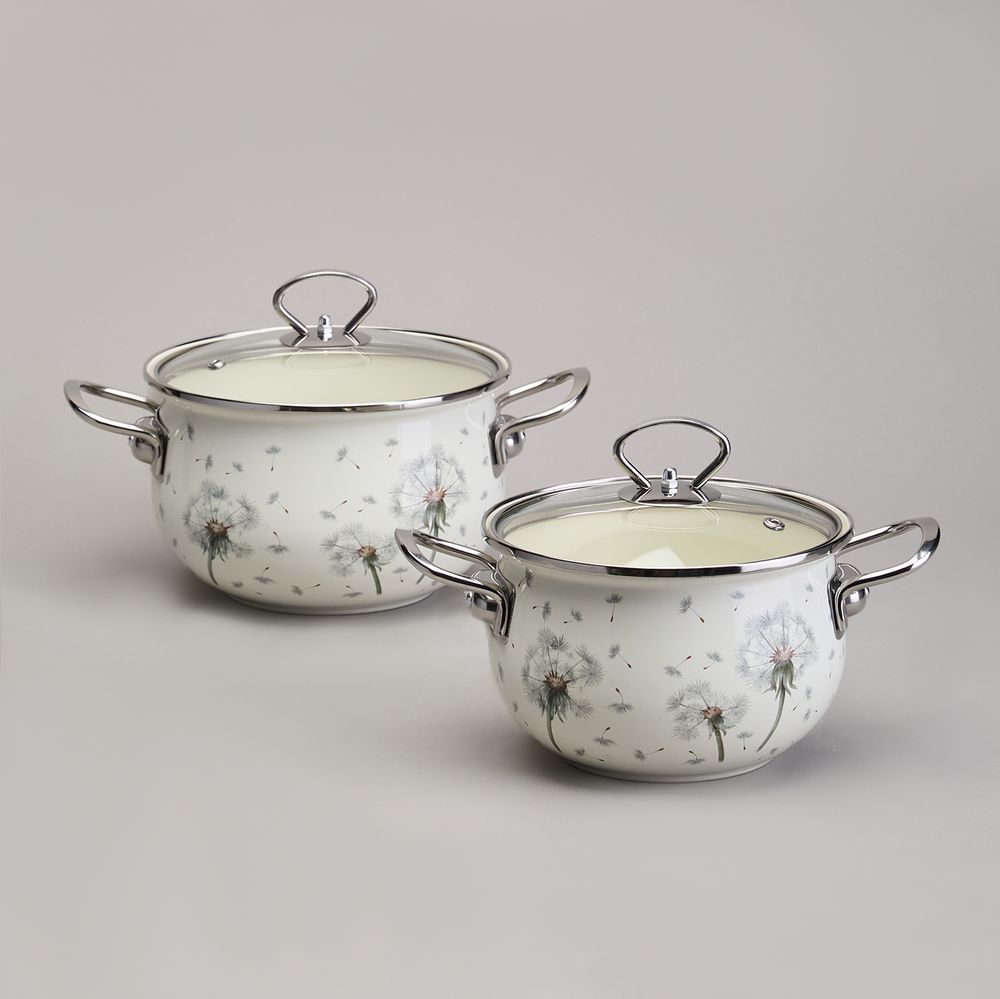 НАБОР КАСТРЮЛЬ ЭМАЛИРОВАННЫЙ, СЕРИЯ "DANDELION" 4ПР. 2,0/2,8Л ДИА.18/20СМ