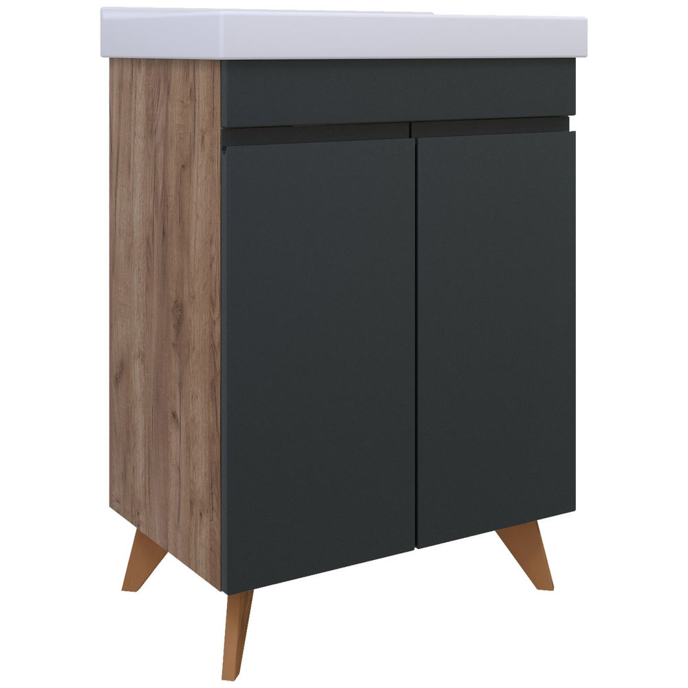 AVK4. Тумба напольная, 2 Двери, 700, коллекция (Агата, опора Пластиковая, Cersanit Como, Дуб Крафт Золотой, Эмаль Графит матовая)