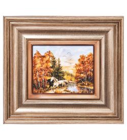 AMB-04/27 Картина «Лошади» (с янтарной крошкой) L-18см