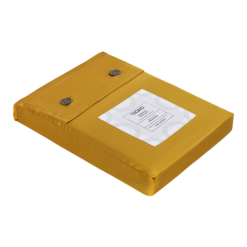 Простыня на резинке из премиального сатина горчичного цвета из коллекции essential, 180х200х30 см