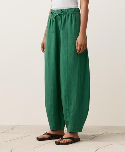 OYSHO Брюки-баллоны из смеси лиоцелла и 24% льна со швами, изумрудно-зеленый