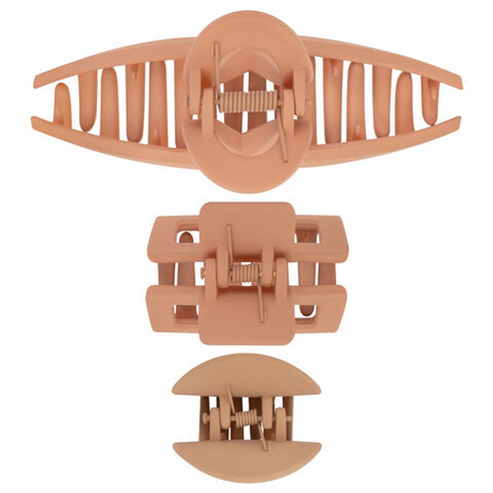 Крабы для волос НАБОР 3 шт., 4 см / 5 см / 11 см, soft touch, коричневый, MONTE VITA, 457031