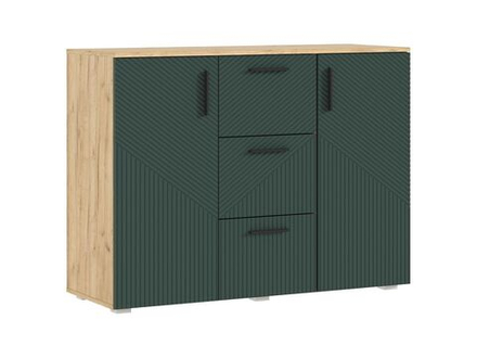 Комод для одежды с ящиками и полками Браш Мени Грин/Дуб Крафт 3 ящика, 120х45х91 см