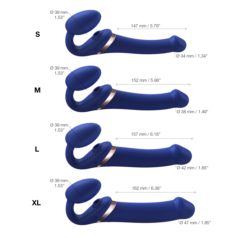 Гибкий страпон MULTI ORGASM с посасывающей стимуляцией, имитацией оральных ласк и вибрацией,синий,S
