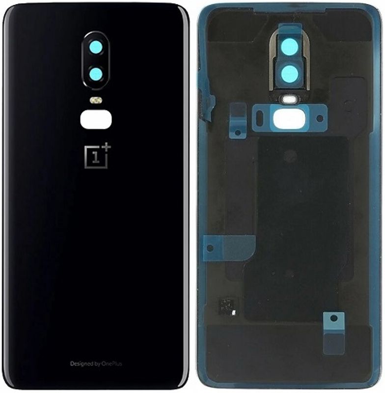 Задняя крышка для OnePlus 6 черная глянцевая (Mirror Black) со стеклом камеры