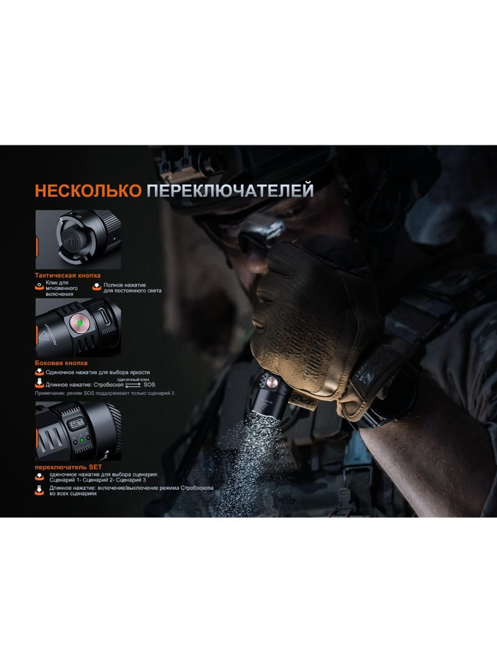 Фонарь Fenix тактический PD35R ACE 2000 люмен