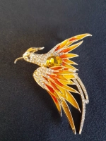 Брошь "Птица Феникс цвет желтый"
