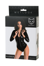Боди Glossy Alessia из материала Wetlook на молнии, черное, M