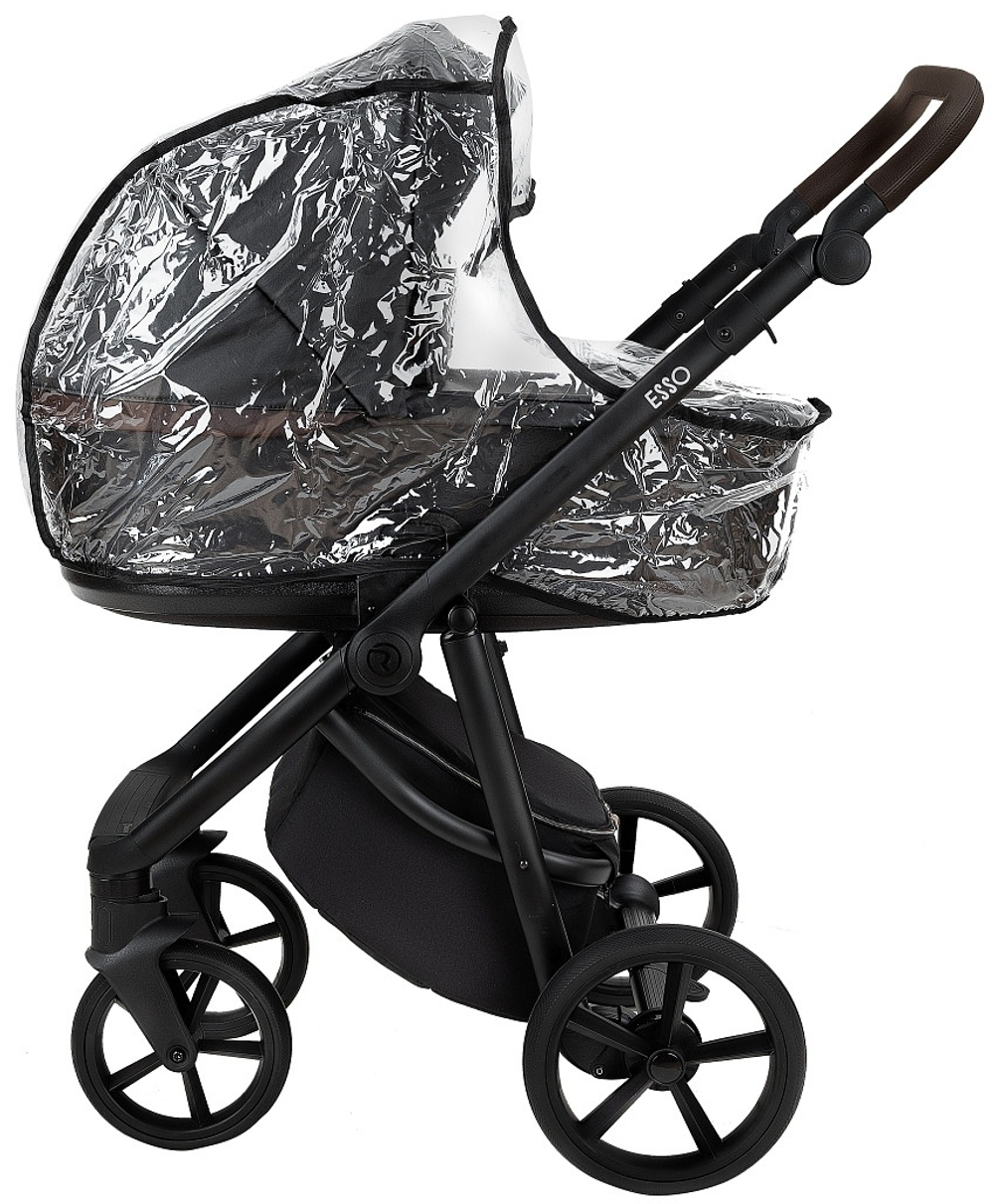 Детская коляска Roan Esso Кожа 3 в 1 с автокреслом Pituso Santiso Pro ESSK/210/1 Black /Black/руч.Тем.коричневый