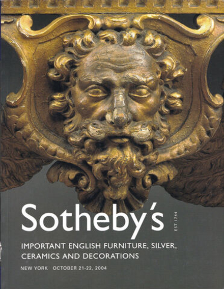 Каталог аукциона Sotheby's, Нью-Йорк, Шедевры английской мебели, серебра, керамики и предметов интерьера от 21-22 октября 2004 года