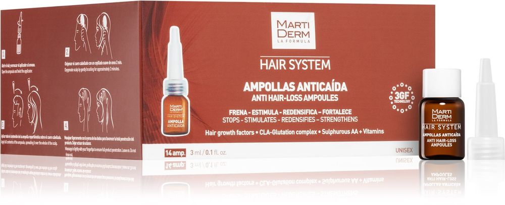 MartiDerm уход, поддерживающий рост волос и предотвращающий их выпадение в ампулах Hair System