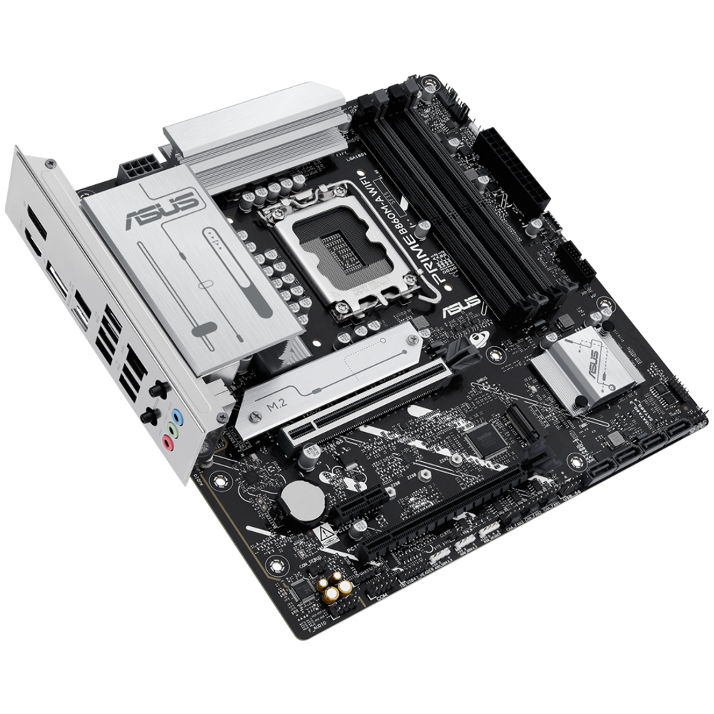 ASUS Main Board Desktop LGA1851 Intel B860 Chipset 4 x DIMM slots, max. 256GB, DDR5 2 x DisplayPort 1 x HDMI 1 x Wi-Fi module 2 x M.2 slots 4 x SATA micro-ATX Form Factor