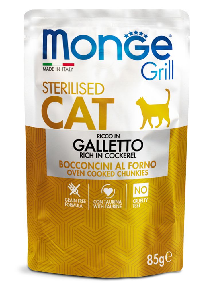 Влажный корм Monge Cat Grill для стерилизованных кошек, с курицей, паучи 85 г