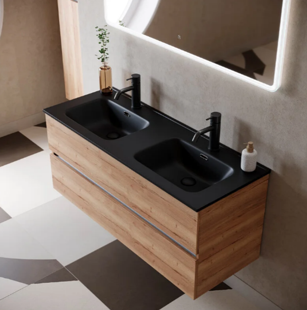 Тумба подвесная SANCOS Urban 1190х450х550, c двумя ящиками оснащенными доводчиками, дуб галифакс натуральный , арт. UR120-2EG