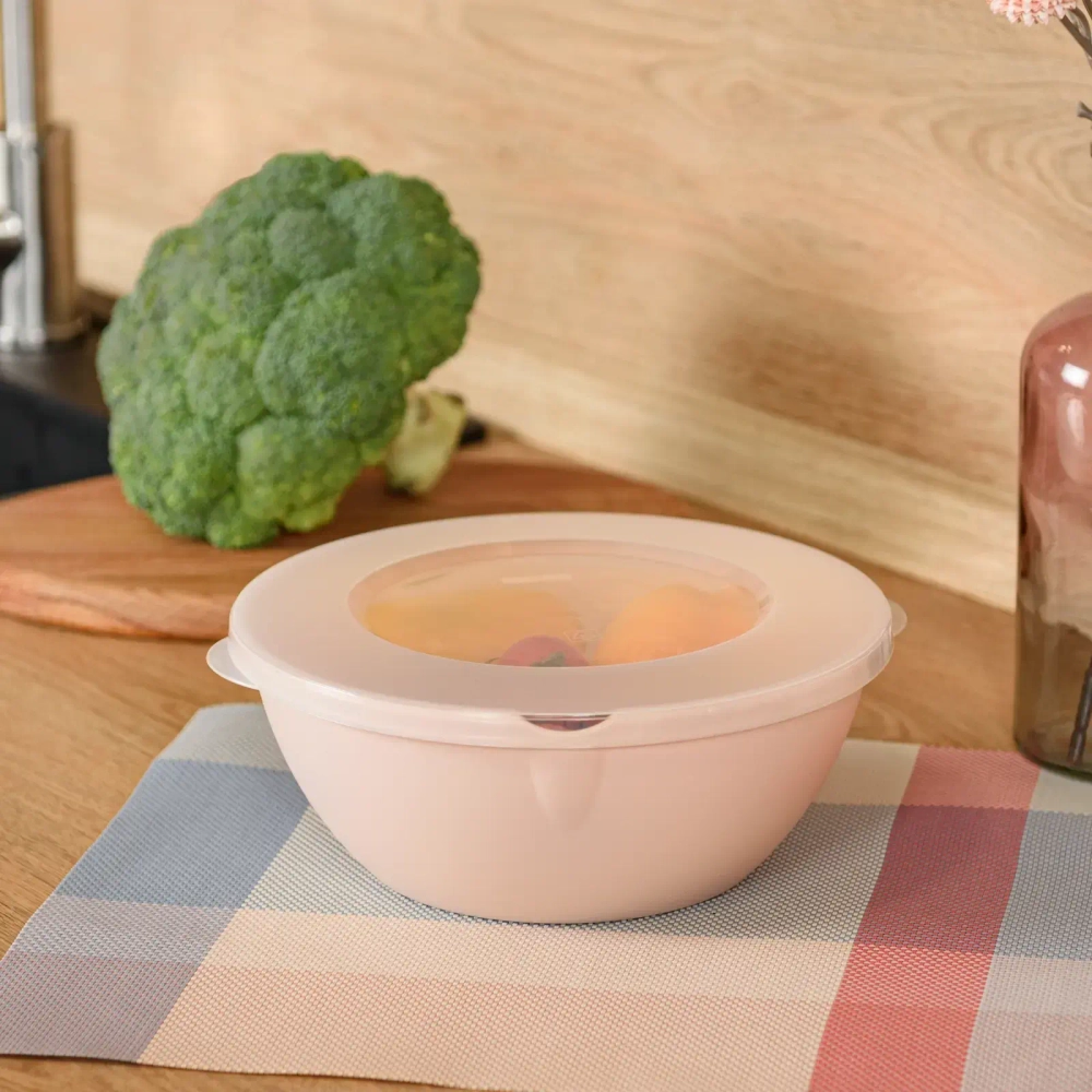 Миска пластиковая 2л с крышкой «HELSINKI» персиковая карамель